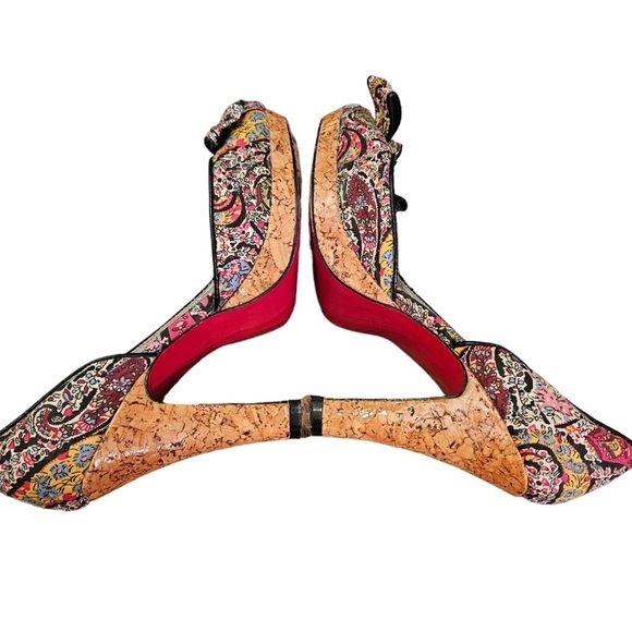 Unlisted Cork Peep Toe Heels Red Soles - Picture 5 of 6